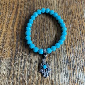 Thomas Sabo Turquoise Bracelet Stretch 17.5cm With 925 Silver Hamsa Hand Charm